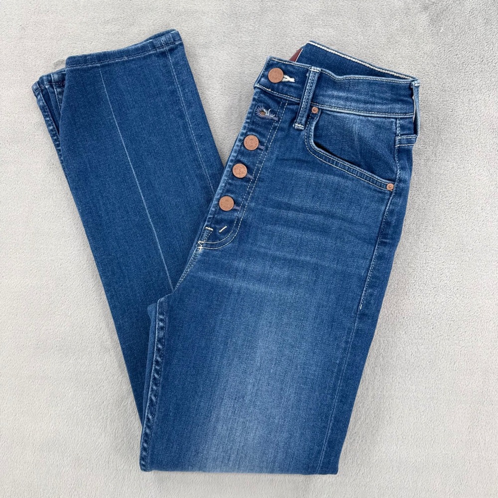 Mother The Pixie Rider Ankle Jeans Womens 27 Taxi Blue Exposed Button Fly Casual